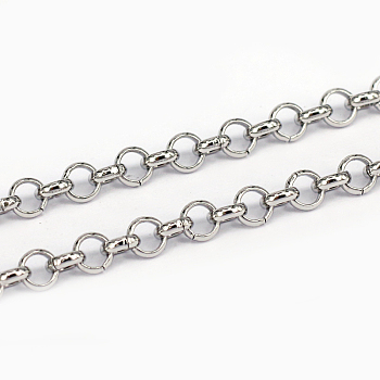 3.28 Feet 304 Stainless Steel Rolo Chains, Belcher Chains, Unwelded, Stainless Steel Color, 4x1mm
