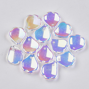 Transparent Glass Pendants, AB Color Plated, Petaline, Clear AB, 16x14~14.5x3.5mm, Hole: 1mm