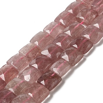 Natural Strawberry Quartz Beads Strands, Faceted, Square, 9~10.5x9~10.5x5~5.5mm, Hole: 1mm, about 39~42pcs/strand, 14.96~15.35 inch (38~39cm)