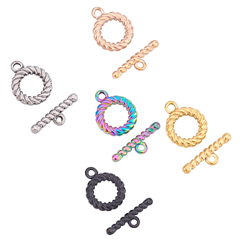 Unicraftale dVacuum Plating 304 Stainless Steel Toggle Clasps, Ring, Mixed Color, 18.8x14.8x2.8mm, Hole: 2.2mm, 10pcs/box