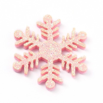 Snowflake Felt Fabric Christmas Theme Decorate, with Glitter Gold Powder, for Kids DIY Hair Clips Make, Pink, 3.6x3.15x0.25cm