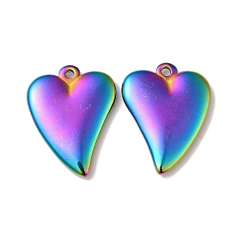 304 Stainless Steel Pendants, Heart, Rainbow Color, 22x17x3mm, Hole: 1.6mm