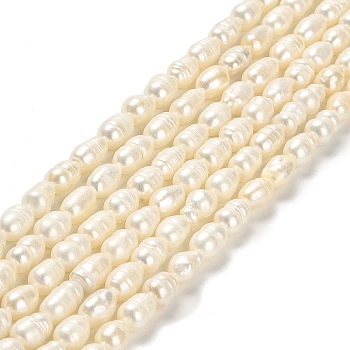 Natural Cultured Freshwater Pearl Beads Strands, Rice, Grade A, Floral White, 7~8x5~6mm, Hole: 0.6mm, about 42pcs/strand, 13.58''(34.5cm)