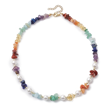 Chakra Theme Natural Red Aventurine & Red Jasper & Green Aventurine & Aquamarine & Citrine & Lapis Lazuli & Amethyst, Synthetic Hematite Beaded Necklaces, Shell Pearl Beads Jewelry for Women, 17.20 inch(43.7cm)