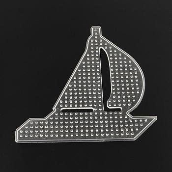 Sailing Boat ABC Plastic Pegboards used for 5x5mm DIY Fuse Beads, Clear, 145x140x5mm
