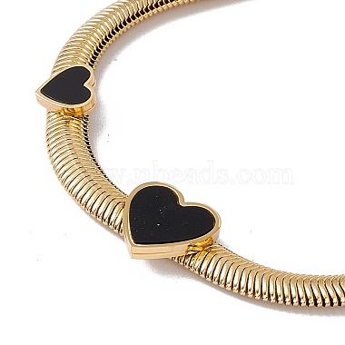 Black Enamel Heart Link Bracelet with Flat Snake Chains(BJEW-P284-07G)-2