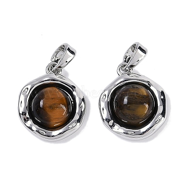 Platinum Flat Round Tiger Eye Charms