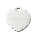 Valentine's Day 304 Stainless Steel Pendants, Heart Charms, Polishing, Stamping Blank Tag, Stainless Steel Color, 24.5x24.5x1mm, Hole: 4x5mm(SA-E001-13P)