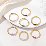 Natural Gemstone with 304 Stainless Steel Beads Finger Rings for Women, Mixed Color, 2~3.5mm, US Size 9(18.9mm)(RJEW-JR00984)