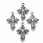 Tibetan Style Alloy Pendants, Cross, Cadmium Free & Lead Free, Antique Silver, 20x13x2mm, Hole: 1.6mm, about 1200pcs/1000g(TIBEP-N009-052AS-RS)