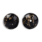 Opaque Resin Beads, with Gold Foil, Round, Black, 20mm, Hole: 2~2.4mm(RESI-N034-22-W05)