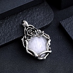 Natural Quartz Crystal Pendants, Rock Crystal Rose Flower Matal Gems Charms, Antique Silver, 45x30mm(PW-WGC9437-01)