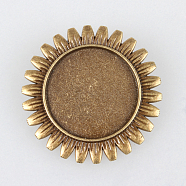 Vintage Alloy Brooch Cabochon Bezel Settings, with Iron Pin Brooch Back Bar Findings, Flower, Cadmium Free & Nickel Free & Lead Free, Antique Bronze, Flat Round Tray: 25mm, 38x2mm, Pin: 0.6mm(PALLOY-N0085-41AB-NF)