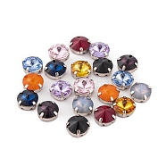 Sew on Rhinestone, K9 Glass Rhinestone, Platinum Tone Brass Prong Settings, Garments Accessories, Faceted, Flat Round, Mixed Color, 12x7mm, Hole: 1mm(RGLA-Q013-05A-01)