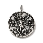 Brass Pendants, Long-Lasting Plated, Cadmium Free & Lead Free, Flat Round with Goddess Charm, Antique Silver, 19x4mm, Hole: 4.3x3.4mm(KK-Z033-18AS)