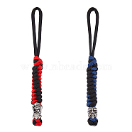2Pcs 2 Style Braided Polyester EDC Knife Parachute Lanyard Alloy Spartan Skull Bead Pendant Decoration for Men, Mixed Color, 16.5~17cm, 1pc/style(HJEW-HY0001-08)