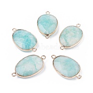 Natural Amazonite Links Connectors, with Brass Findings, Faceted, Oval, Golden, 30x17x5.5mm, Hole: 1.8mm(G-F695-02B)