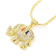 Brass Pave Colorful Cubic Zirconia Pendant Necklaces for Women, Real 18K Gold Plated, Elephant, 16.93 inch(43+4cm)(NJEW-S430-03G-01)