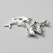 Tibetan Style Alloy Pendants, Double Dolphin Charms, Antique Silver, 34x21x4mm, Hole: 1.8mm(FIND-CJC0007-56)