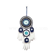 Evil Eye Woven Web/Net with Feather Wall Hanging Decorations, with Iron Ring, for Home Bedroom Decorations, White, 540mm(PW-WG62000-01)