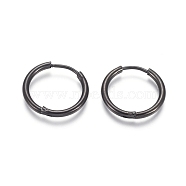 304 Stainless Steel Huggie Hoop Earrings, Hypoallergenic Earrings, with 316 Surgical Stainless Steel Pin, Electrophoresis Black, 12 Gauge, 19x2mm, Pin: 1mm, Inner Diameter: 14mm(EJEW-F111A-19mm-B)