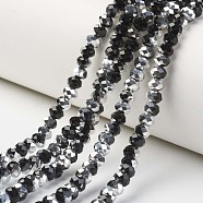 Electroplate Transparent Glass Beads Strands, Half Silver Plated, Faceted, Rondelle, Black, 4x3mm, Hole: 0.4mm, about 113~115pcs/strand, 41~42cm(EGLA-A034-T4mm-M01)