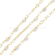 Brass & Natural Labradorite Handmade Beaded Chain, with Spool, Long-Lasting Plated, Soldered, 9.5x3.5mm, about 10.93 yards(10m)/roll(CHC-D029-15G-03)