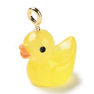 Luminous Opaque Resin Cartoon Pendants, Duck Charms with Platinum Tone Iron Loops, Glow in the Dark, Yellow, 21.5x17x11.5mm, Hole: 2.3mm(CRES-Z004-01D-G)