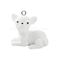 Opaque Resin Dog Pendants, 3D Puppy Charms with Platinum Plated Iron Loops, White, 25x27.5x18mm, Hole: 2mm(RESI-P033-A03)