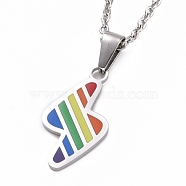 Pride Style 201 Stainless Steel Pendant Necklaces, with Enamel and Waxed Cord, Column, Colorful, Stainless Steel Color, 23.62 inch(60cm)(NJEW-F288-09P)