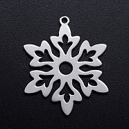 201 Stainless Steel Pendants, Snowflake, Stainless Steel Color, 26x21.5x1mm, Hole: 1.4mm(STAS-T046-JN260-1)