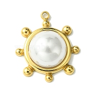 Ion Plating(IP) 304 Stainless Steel Pave Shell Pearl Pendants, Sun Charms, Real 14K Gold Plated, White, 19.5x17x6.5mm, Hole: 1.4mm(FIND-Z028-35A)