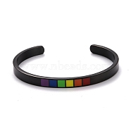 Rainbow Pride Cuff Bangle, 201 Stainless Steel Enamel Flat Open Bangle for Men Women, Electrophoresis Black, Inner Diameter: 2-1/4 inch(5.85cm)(BJEW-F419-15EB)