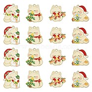 20Pcs 4 Styles Alloy Enamel Pendants, Christmas Theme, Cat Charm, Light Gold, Mixed Color, 26~30x25.5~26x1.5mm, Hole: 2.3mm, 5pcs/style(ENAM-CJ0004-94)