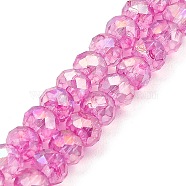 Spray Painted Imitation Jade Glass Beads Strands, AB Color Plated, Faceted, Round, Hot Pink, 6x5mm, Hole: 1.2mm, about 90pcs/strand, 17.72''(45cm)(GLAA-P058-01B-01)