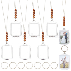 8Pcs Plastic Badge Holder Pendant Decoration, Hanging Photo Frame, with Waxed Cotton Thread Cords and Wood Beads, Clear, 292mm(HJEW-CA0001-19)