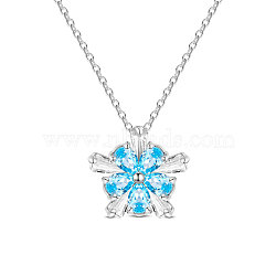 TINYSAND 925 Sterling Silver Pendant Necklace, Snowflake with Austrian Crystal, Platinum, 202_Aquamarine, 18 inch(TS-N458-S)