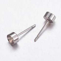 Non-Tarnish 304 Stainless Steel Stud Earring Findings, for Pointed Back Rivoli Rhinestone, Flat Round, Stainless Steel Color, Tray: 4mm, 5x3mm, Pin: 0.9mm(STAS-K146-015-5mm)