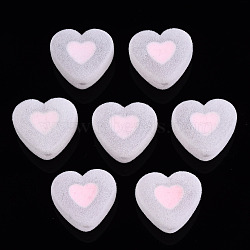 Flocky Acrylic Beads, Bead in Bead, Heart, Pink, 16x18x11mm, Hole: 2mm(MACR-S275-28H)