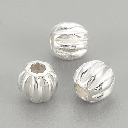 925 Sterling Silver Corrugated Beads, Round, Silver, 6x5.5mm, Hole: 2mm(STER-S002-14-6mm)