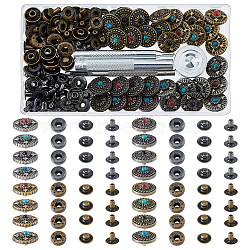 Alloy & Brass Snap Buttons, with Iron Handmade Hole Hollow Punch Cutting Mold Tools, Carbon Steel Rivet Installation Tool, Mixed Color(BUTT-DC0001-05)