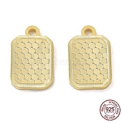 925 Sterling Silver Charms, Rectangle with Polka Dot Charm, Textured, Real 18K Gold Plated, 13x8x1.2mm, Hole: 1.4mm(STER-C003-02G)