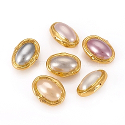 Shell Pearl Beads, with Golden Plated Edge Brass Findings, Oval, Mixed Color, 17~18.5x23~24x12~13mm, Hole: 0.8mm(BSHE-L003-03)