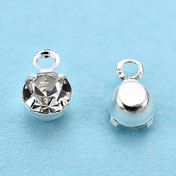 Brass Crystal Rhinestone Charms, Flat Round, Silver, 5.5x3.5x2.5mm, Hole: 1mm(KK-S314-41S)