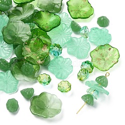 60Pcs 6 Styles Transparent Glass Beads, Lotus Pod & Lotus Leaf, Mixed Color, 10.5~24.5x10.5~24x4.5~6mm, Hole: 1.2~1.4mm, 10pcs/style(GLAA-YW0005-58)