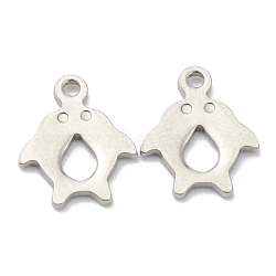 304 Stainless Steel Charms, Double Dolphin, Stainless Steel Color, 12.5x10x1mm, Hole: 1.4mm(STAS-H157-04P)