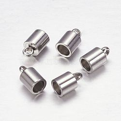 201 Stainless Steel Cord Ends, End Caps, Column, Stainless Steel Color, 7x4mm, Hole: 1mm, 2.5mm inner diameter(STAS-F117-57P)