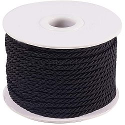 Nylon Threads, Milan Cords/Twisted Cords, Black, 3mm, about 20m/roll(NWIR-PH0001-06A-WH)