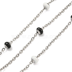 304 Stainless Steel Enamel Link Chains, Soldered, with Spool, Flat Round, Black, 2x1.5x0.5mm(AJEW-Z028-09P-04)