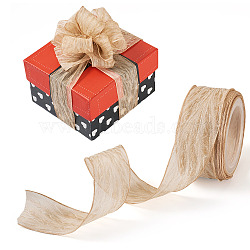Polyester Crumpled Ribbon, for Bowknot, Flower, Gift Decoration, Beige, 1 inch(25mm)(OCOR-TAC0035-12F)